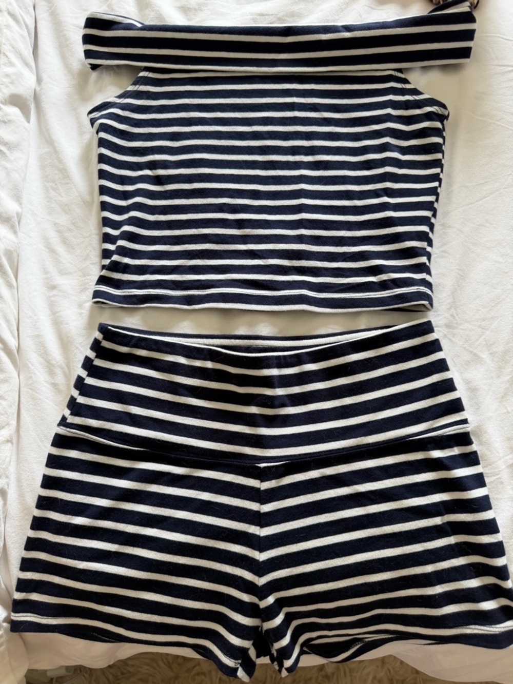 wild fable Navy and White Striped High Waist Shorts Set